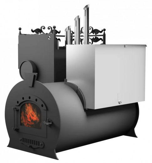 Печь Горыныч 3, каменка закрытая с парогенератором с левой стороны, малая дверь со стеклом фото в Уфе