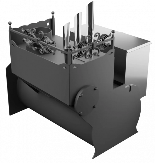 Печь Горыныч 3, каменка закрытая с парогенератором с правой стороны, большая дверь со стеклом фото в Уфе