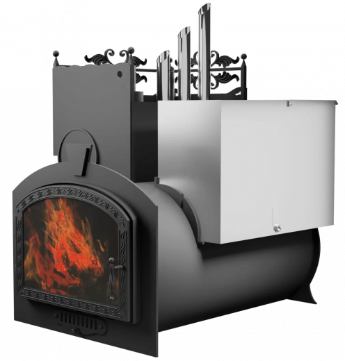 Печь Горыныч 3, каменка закрытая с парогенератором с левой стороны, большая дверь со стеклом фото в Уфе