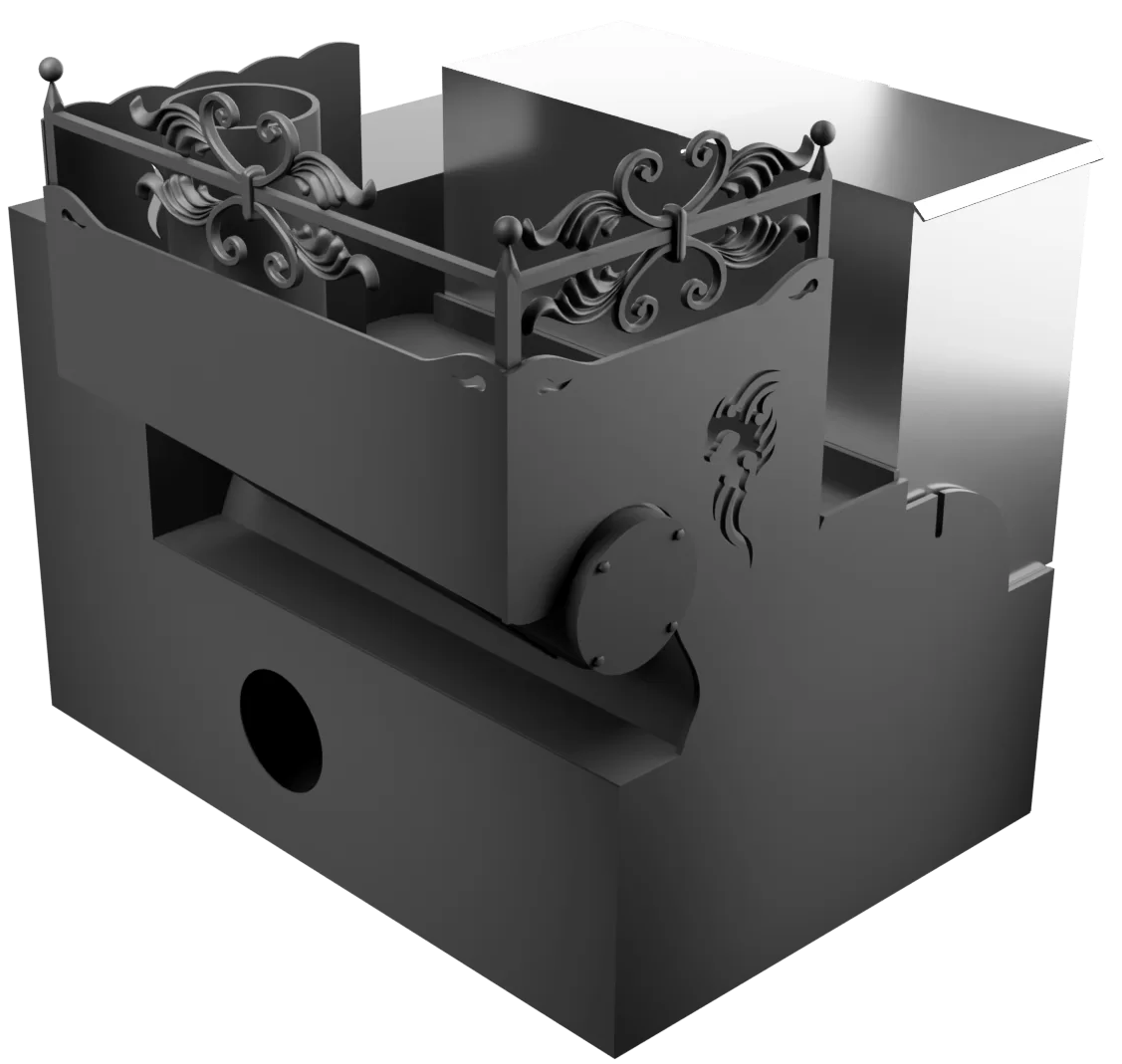 Печь Горыныч 3, каменка с правой стороны, малая дверь со стеклом, система воздушного отопления с порталом фото в Уфе Печь Горыныч 3, каменка с правой стороны, малая дверь со стеклом, система воздушного отопления с порталом фото в Уфе