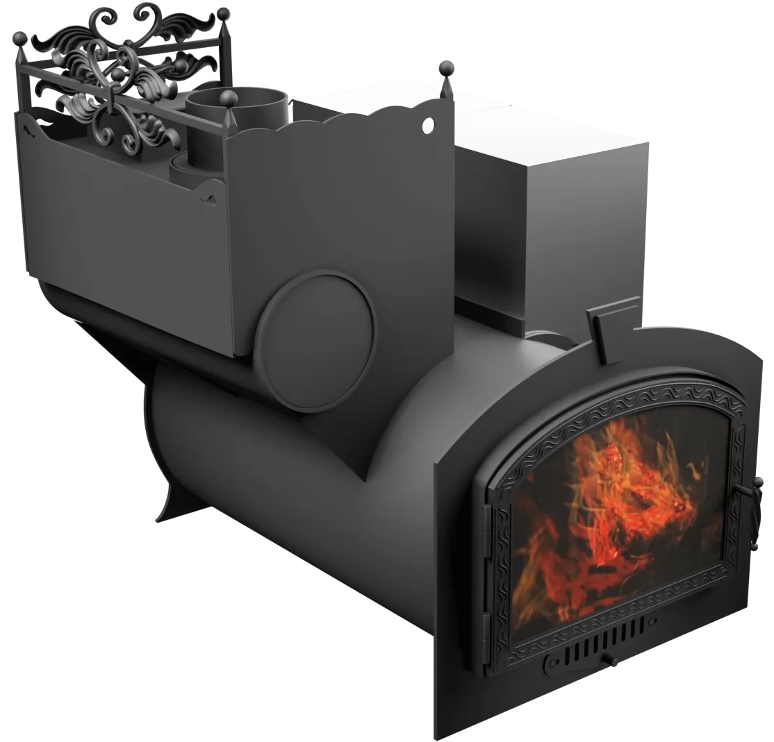 Печь Горыныч 3, каменка закрытая с левой стороны, большая дверь со стеклом фото в Уфе Печь Горыныч 3, каменка закрытая с левой стороны, большая дверь со стеклом фото в Уфе