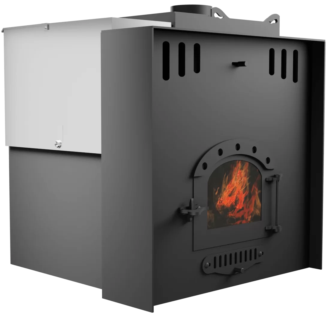 Печь Горыныч Мини, каменка с правой стороны, малое стекло, система воздушного отопления с порталом фото в Уфе Печь Горыныч Мини, каменка с правой стороны, малое стекло, система воздушного отопления с порталом фото в Уфе