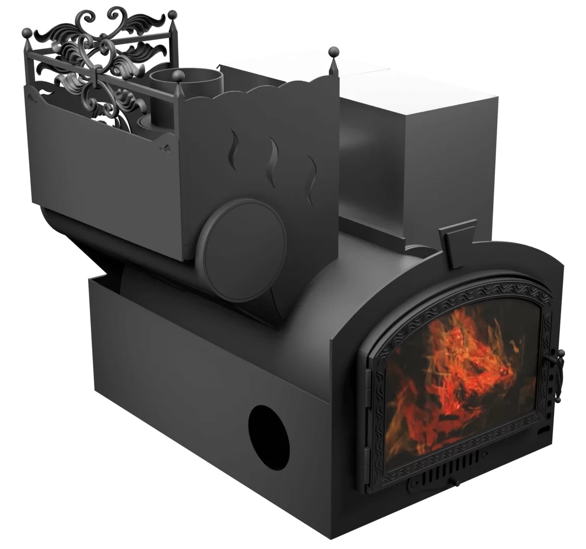 Печь Горыныч 3, каменка с левой стороны, большая дверь со стеклом, система воздушного отопления фото в Уфе Печь Горыныч 3, каменка с левой стороны, большая дверь со стеклом, система воздушного отопления фото в Уфе