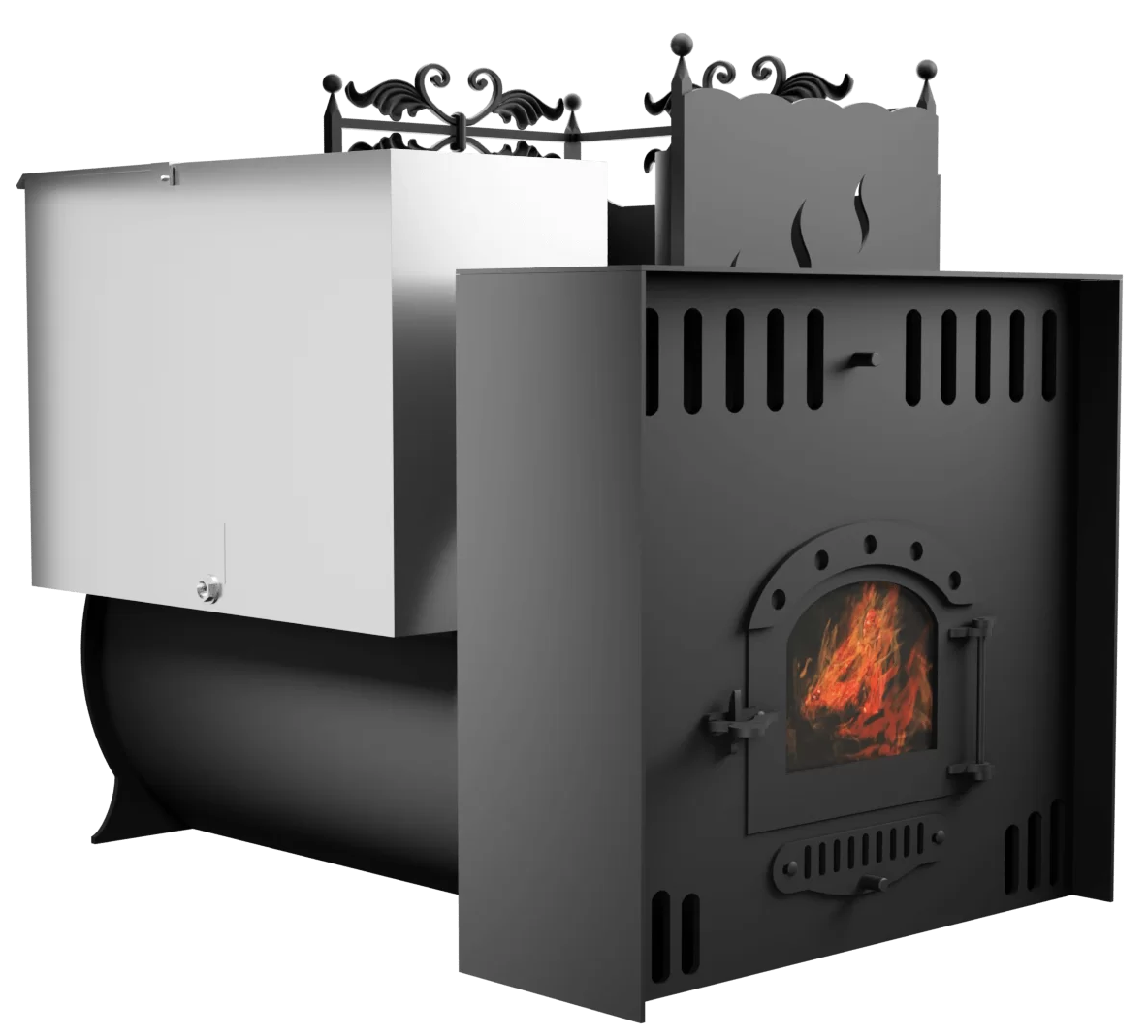 Печь Горыныч 3, каменка с правой стороны, малая дверь со стеклом, естественная система воздушного отопления фото в Уфе Печь Горыныч 3, каменка с правой стороны, малая дверь со стеклом, естественная система воздушного отопления фото в Уфе