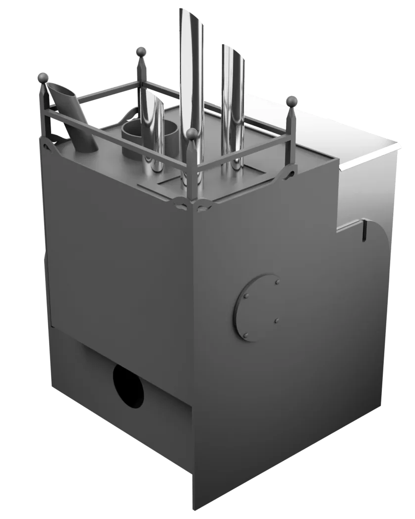 Печь Горыныч Мини, каменка закрытая с парогенератором с правой стороны, система воздушного отопления фото в Уфе Печь Горыныч Мини, каменка закрытая с парогенератором с правой стороны, система воздушного отопления фото в Уфе