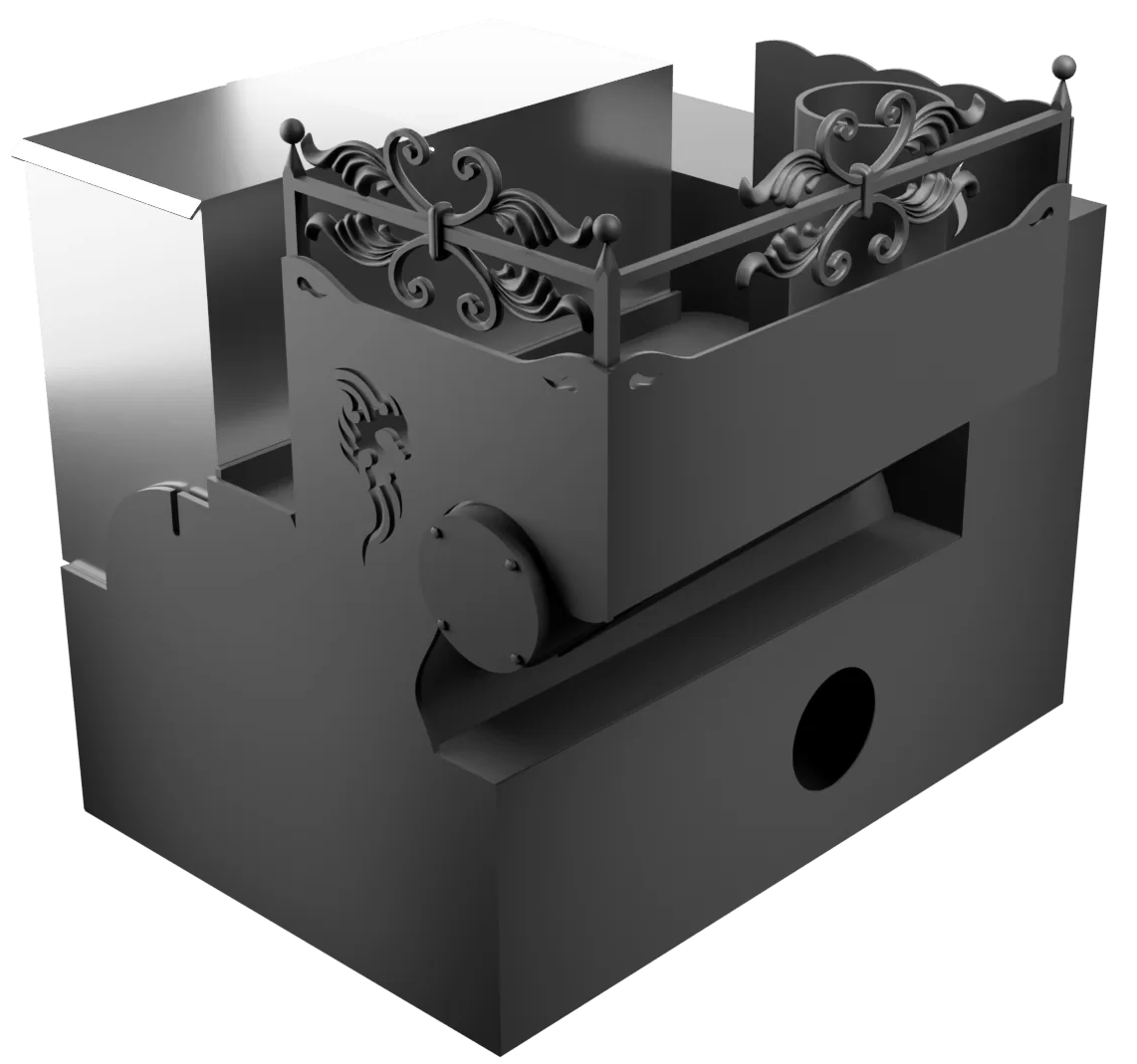 Печь Горыныч 3, каменка с левой стороны, малая дверь со стеклом, система воздушного отопления с порталом фото в Уфе Печь Горыныч 3, каменка с левой стороны, малая дверь со стеклом, система воздушного отопления с порталом фото в Уфе