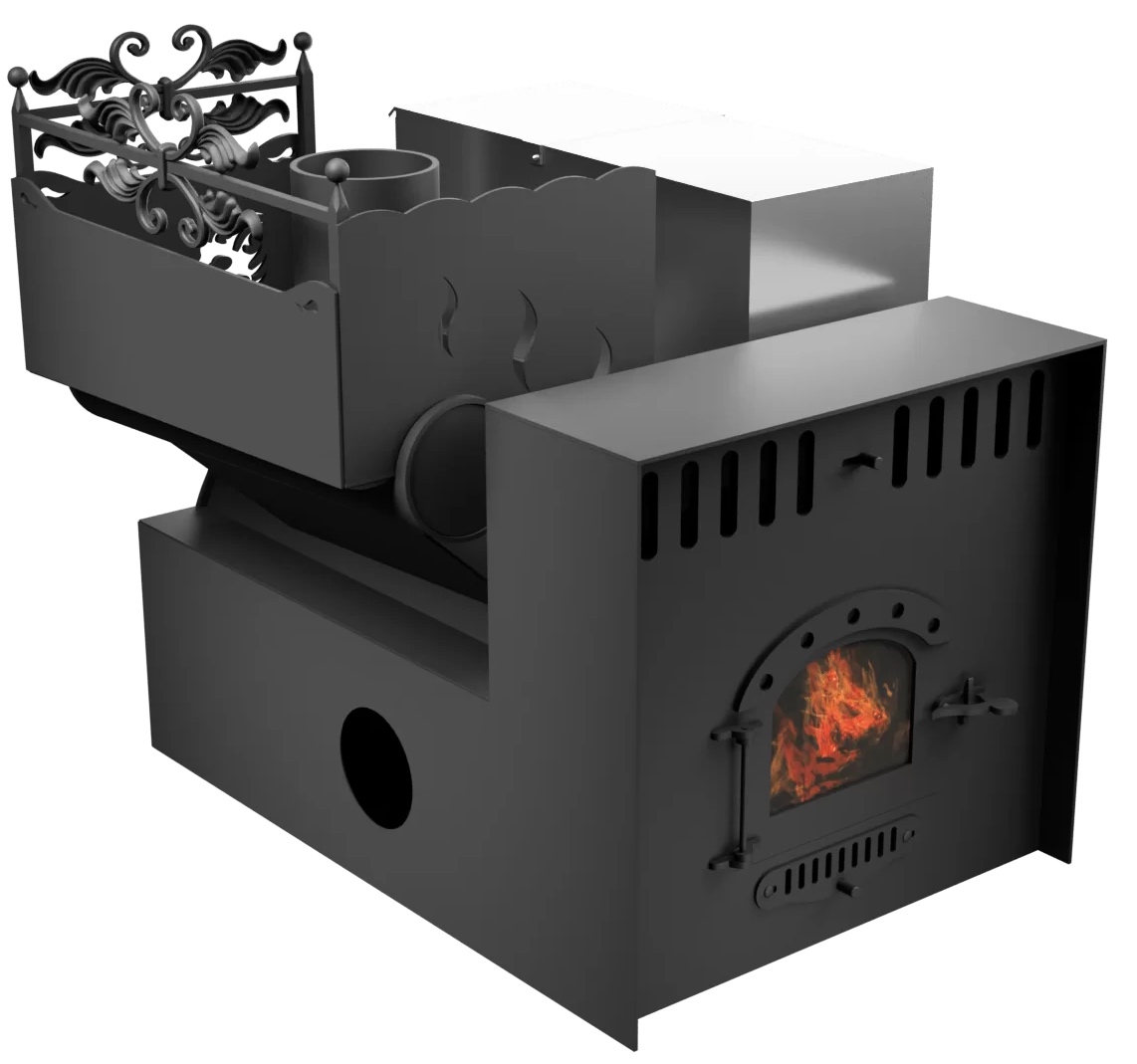 Печь Горыныч 3, каменка с левой стороны, малая дверь со стеклом, система воздушного отопления с порталом фото в Уфе Печь Горыныч 3, каменка с левой стороны, малая дверь со стеклом, система воздушного отопления с порталом фото в Уфе