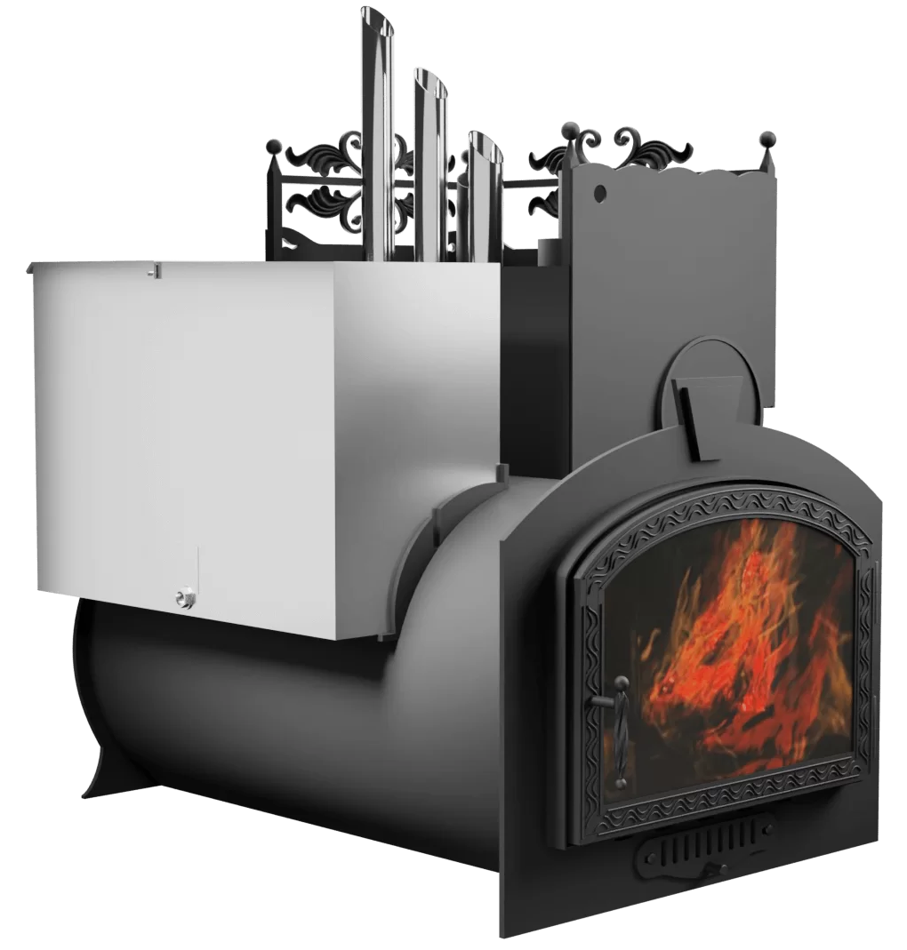 Печь Горыныч 3, каменка закрытая с парогенератором с правой стороны, большая дверь со стеклом фото в Уфе Печь Горыныч 3, каменка закрытая с парогенератором с правой стороны, большая дверь со стеклом фото в Уфе