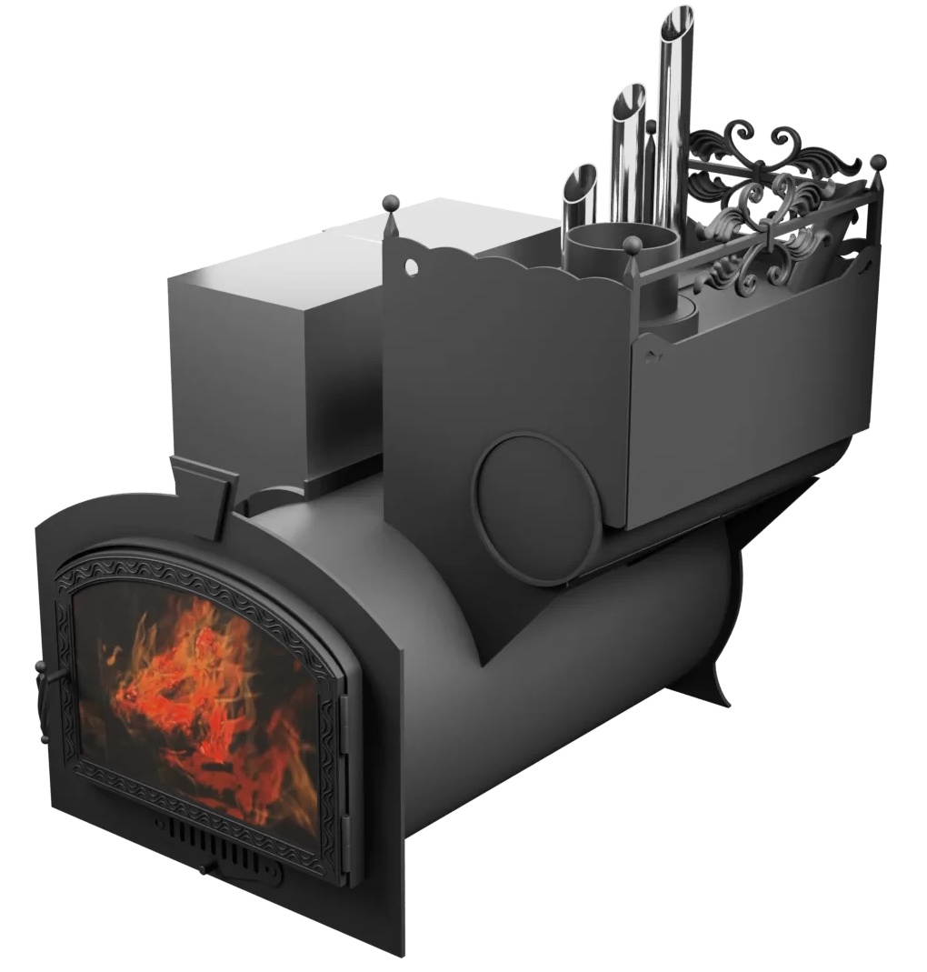 Печь Горыныч 3, каменка закрытая с парогенератором с правой стороны, большая дверь со стеклом фото в Уфе Печь Горыныч 3, каменка закрытая с парогенератором с правой стороны, большая дверь со стеклом фото в Уфе