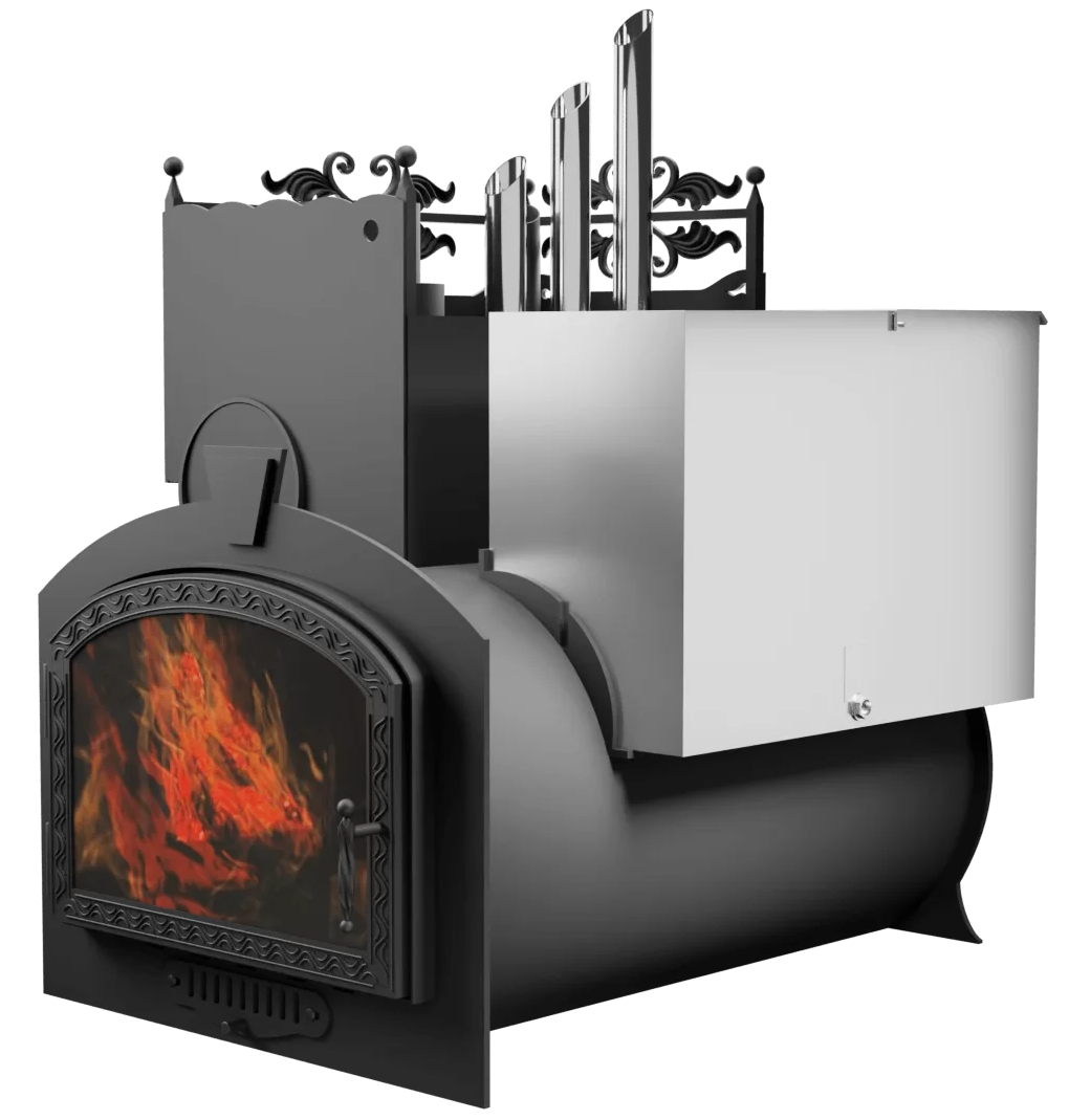 Печь Горыныч 3, каменка закрытая с парогенератором с левой стороны, большая дверь со стеклом фото в Уфе Печь Горыныч 3, каменка закрытая с парогенератором с левой стороны, большая дверь со стеклом фото в Уфе