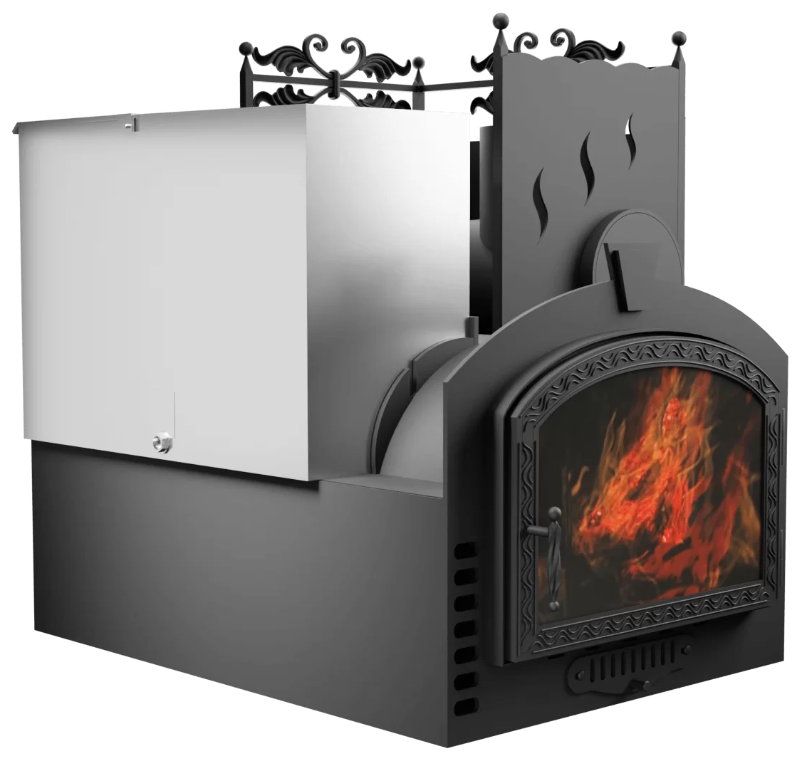 Печь Горыныч 3, каменка с правой стороны, большая дверь со стеклом, система воздушного отопления фото в Уфе Печь Горыныч 3, каменка с правой стороны, большая дверь со стеклом, система воздушного отопления фото в Уфе