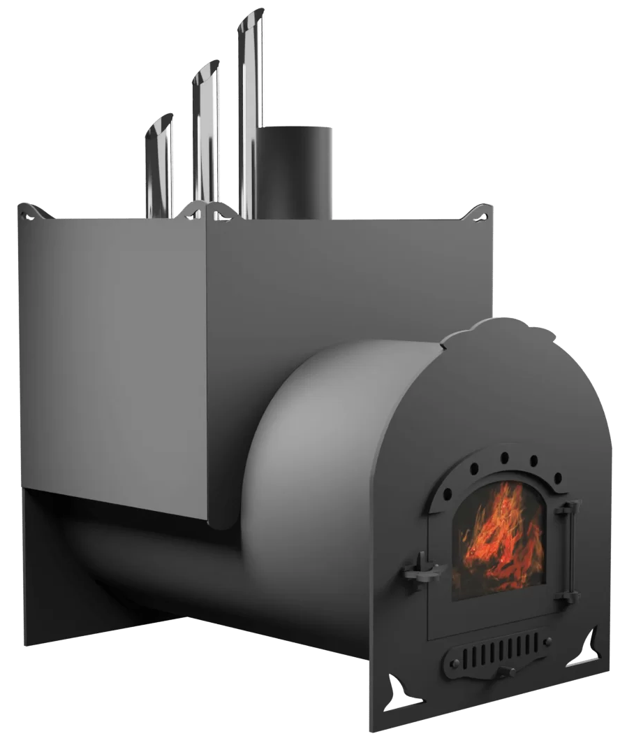 Печь Горыныч Мини, двойная каменка закрытая с парогенератором, малая дверь со стеклом фото в Уфе Печь Горыныч Мини, двойная каменка закрытая с парогенератором, малая дверь со стеклом фото в Уфе